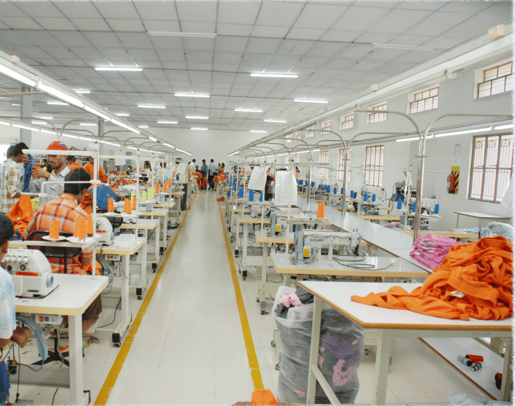 a group of people in a factory